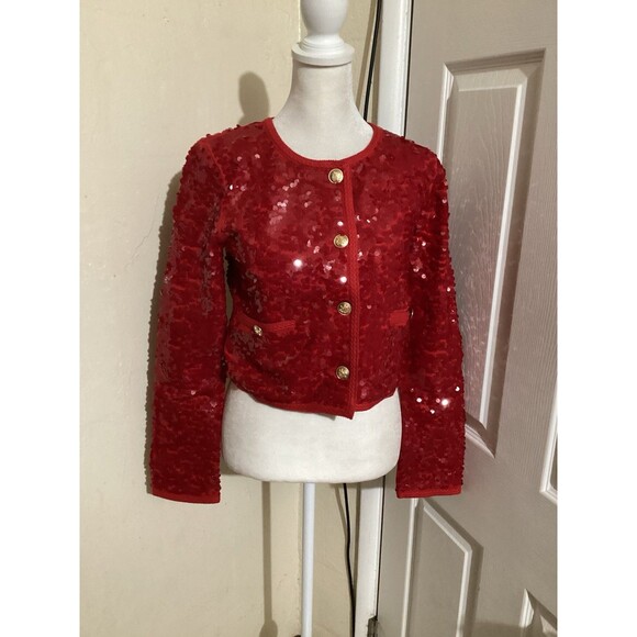 J. Crew Sparkling Red Sequin Blazer Lady Jacket - Picture 2 of 7